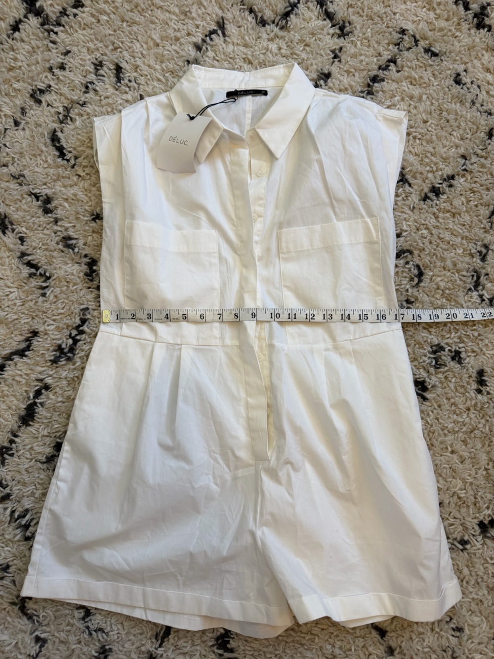 Crisp White Button-Up romper with Pockets